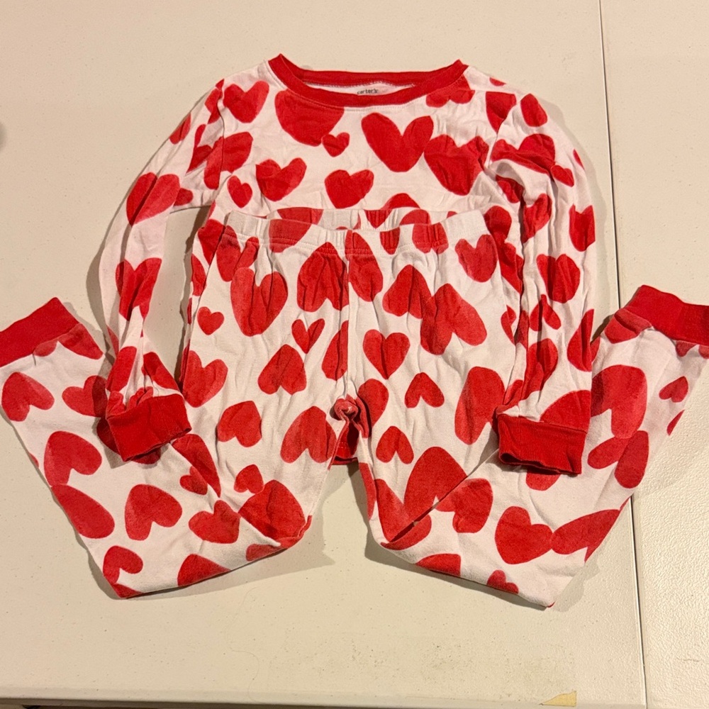 Carter's Red Heart Print White Cotton Pajama Set